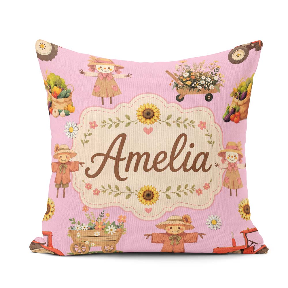 Custom Name Autumn Barn Flowers Seamless Pattern Rose Background Square Filled Cushion Throw Pillow Sofa Bed Home Decor Zip Washable UK Made