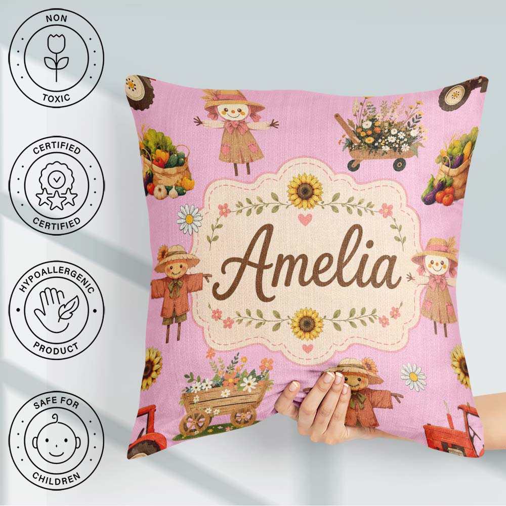 Custom Name Autumn Barn Flowers Seamless Pattern Rose Background Square Filled Cushion Throw Pillow Sofa Bed Home Decor Zip Washable UK Made