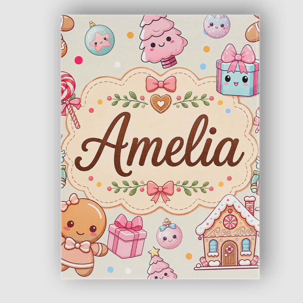 Personalised Name Cute Christmas Gingerbread Custom Bespoke Contemporary Display Canvas Wall Art Print Decor Picture Ready to Hang