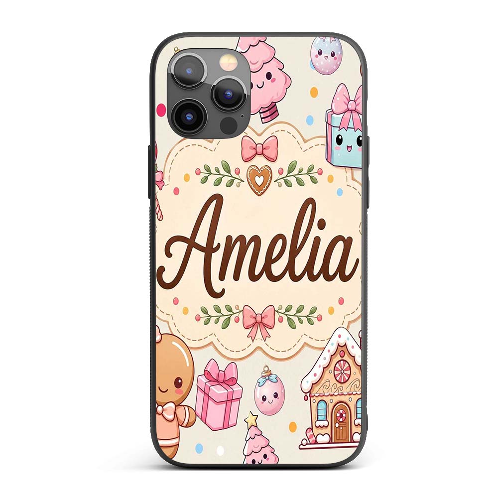 Cute Christmas Gingerbread Candy Printed Design Custom Name Protective Phone Case Mobile Cover Durable Everyday Smartphone Shock Resistant