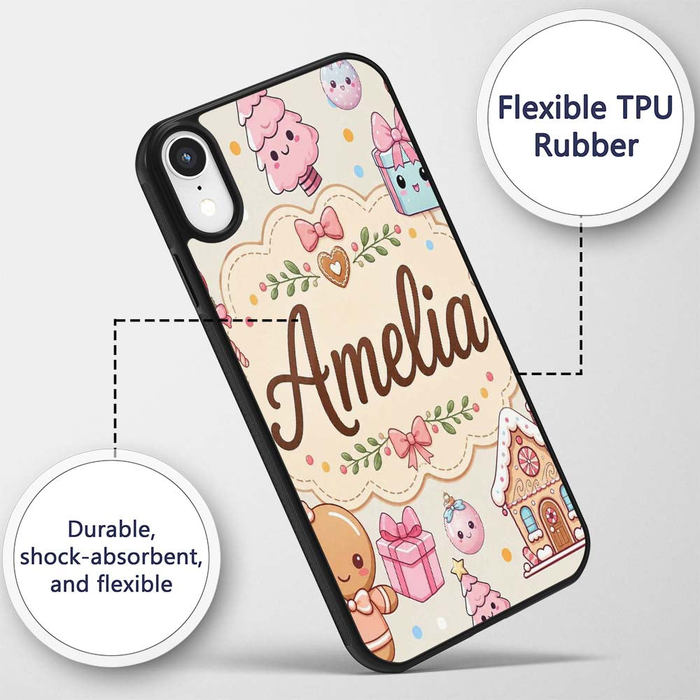 Cute Christmas Gingerbread Candy Printed Design Custom Name Protective Phone Case Mobile Cover Durable Everyday Smartphone Shock Resistant