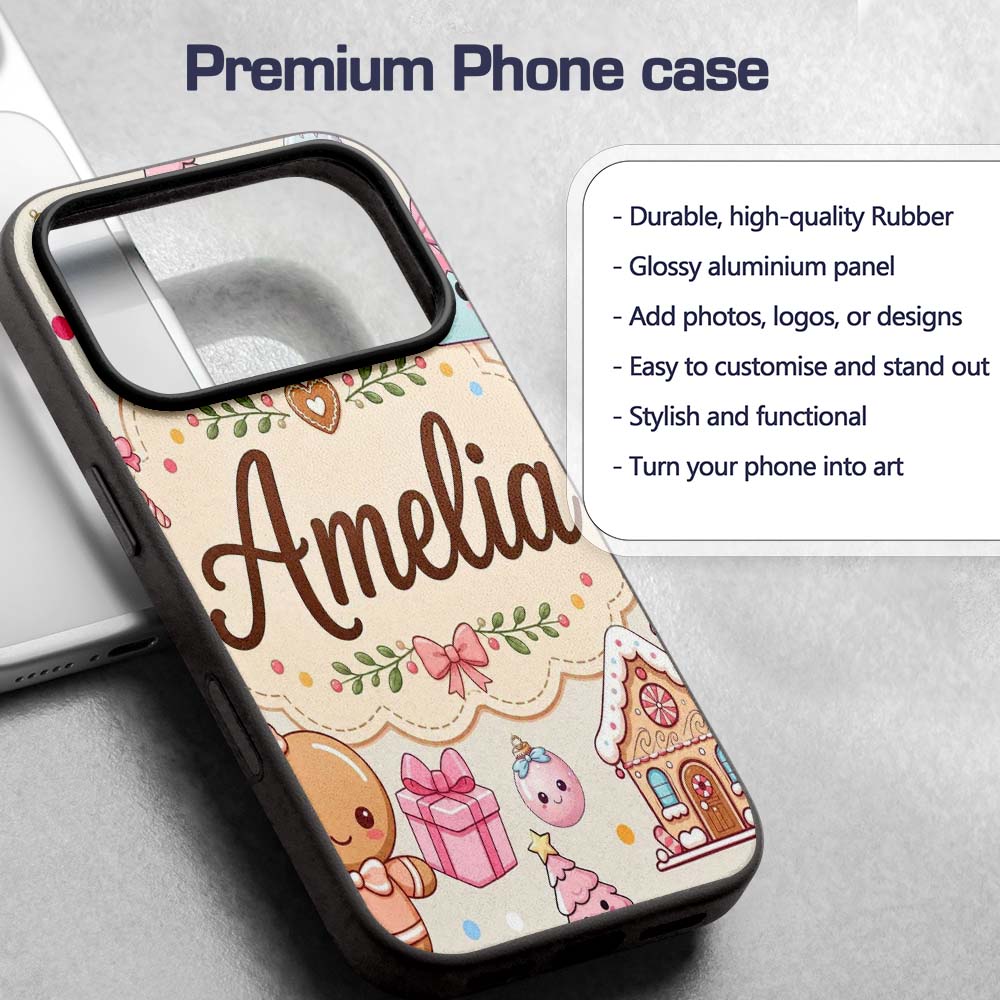 Cute Christmas Gingerbread Candy Printed Design Custom Name Protective Phone Case Mobile Cover Durable Everyday Smartphone Shock Resistant