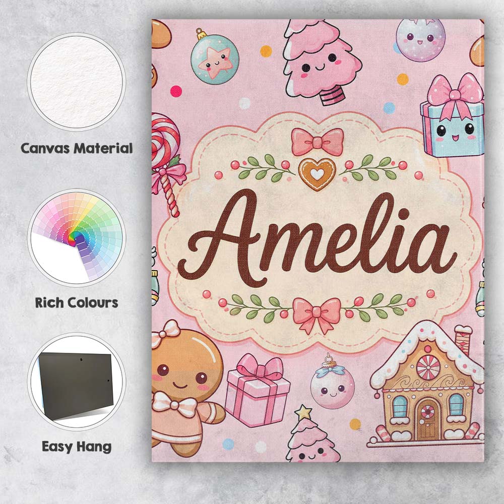 Personalised Name Cute Christmas Gingerbread Custom Bespoke Contemporary Display Canvas Wall Art Print Decor Picture Ready to Hang