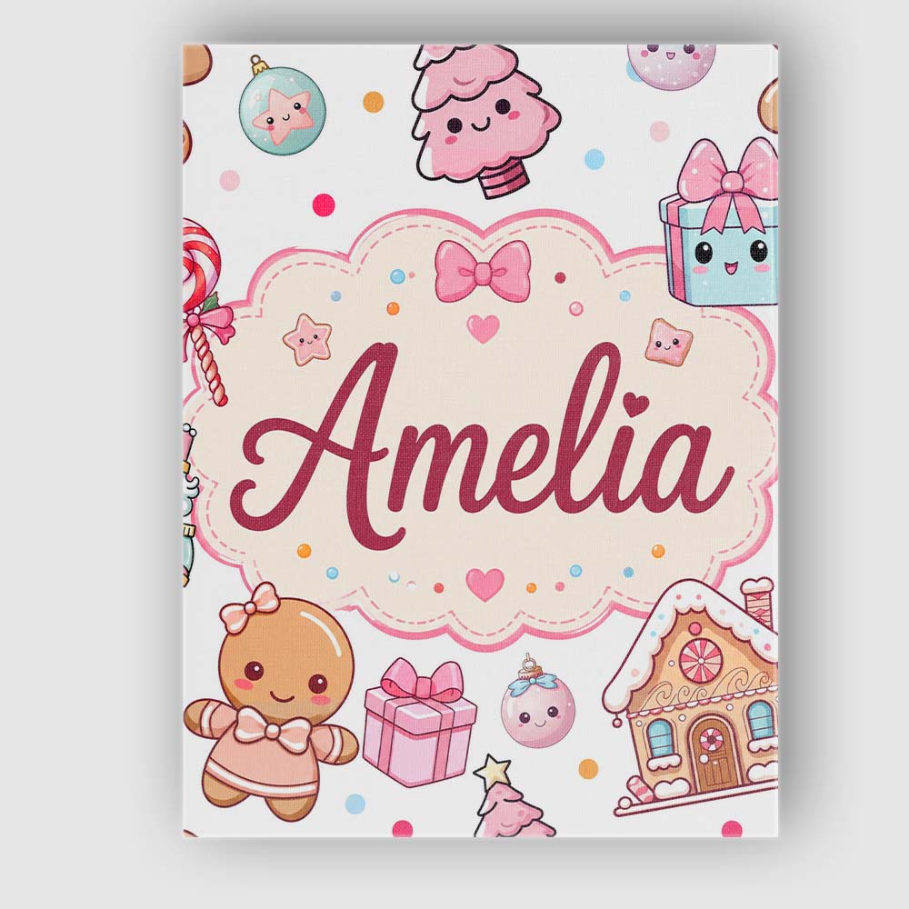 Personalised Name Cute Christmas Gingerbread Custom Bespoke Contemporary Display Canvas Wall Art Print Decor Picture Ready to Hang