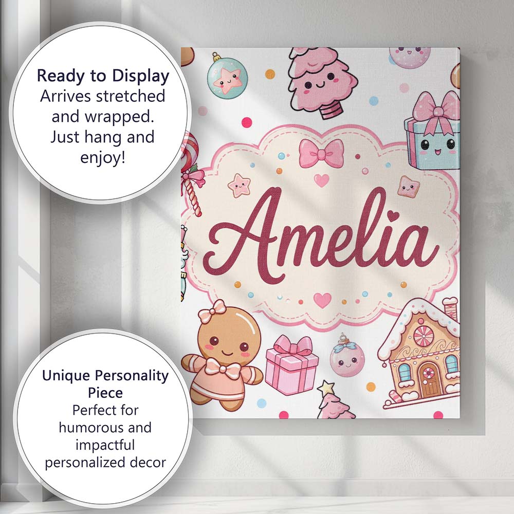 Personalised Name Cute Christmas Gingerbread Custom Bespoke Contemporary Display Canvas Wall Art Print Decor Picture Ready to Hang