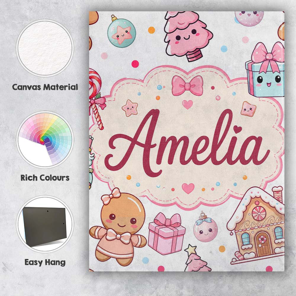Personalised Name Cute Christmas Gingerbread Custom Bespoke Contemporary Display Canvas Wall Art Print Decor Picture Ready to Hang