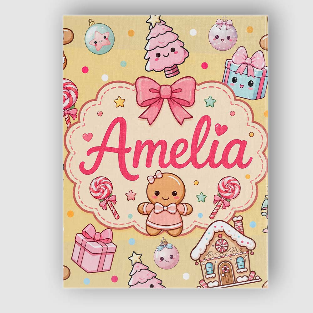 Personalised Name Cute Christmas Gingerbread Custom Bespoke Contemporary Display Canvas Wall Art Print Decor Picture Ready to Hang