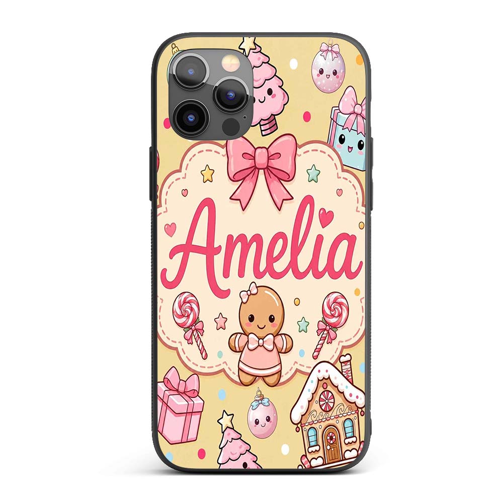 Cute Christmas Gingerbread Candy House Gifts Custom Name Protective Phone Case Mobile Cover Durable Everyday Smartphone Shock Resistant