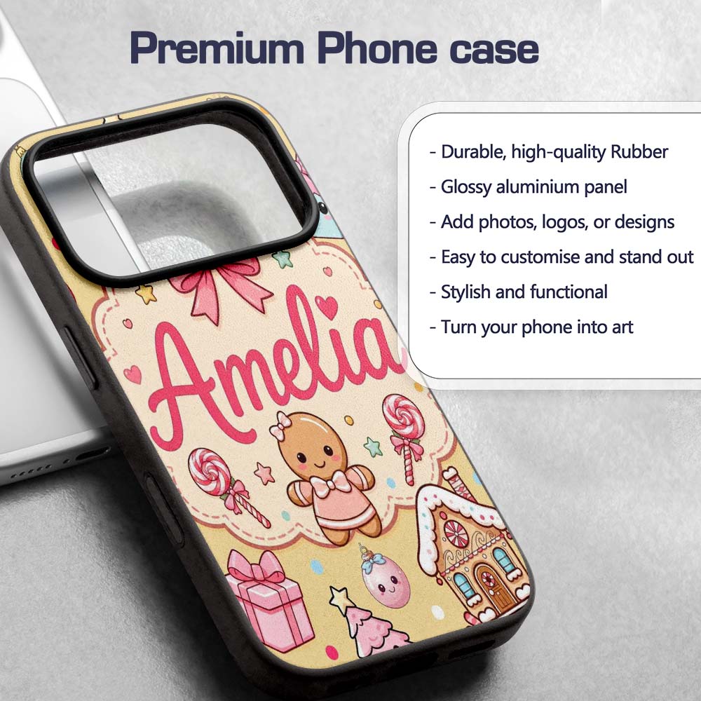 Cute Christmas Gingerbread Candy House Gifts Custom Name Protective Phone Case Mobile Cover Durable Everyday Smartphone Shock Resistant