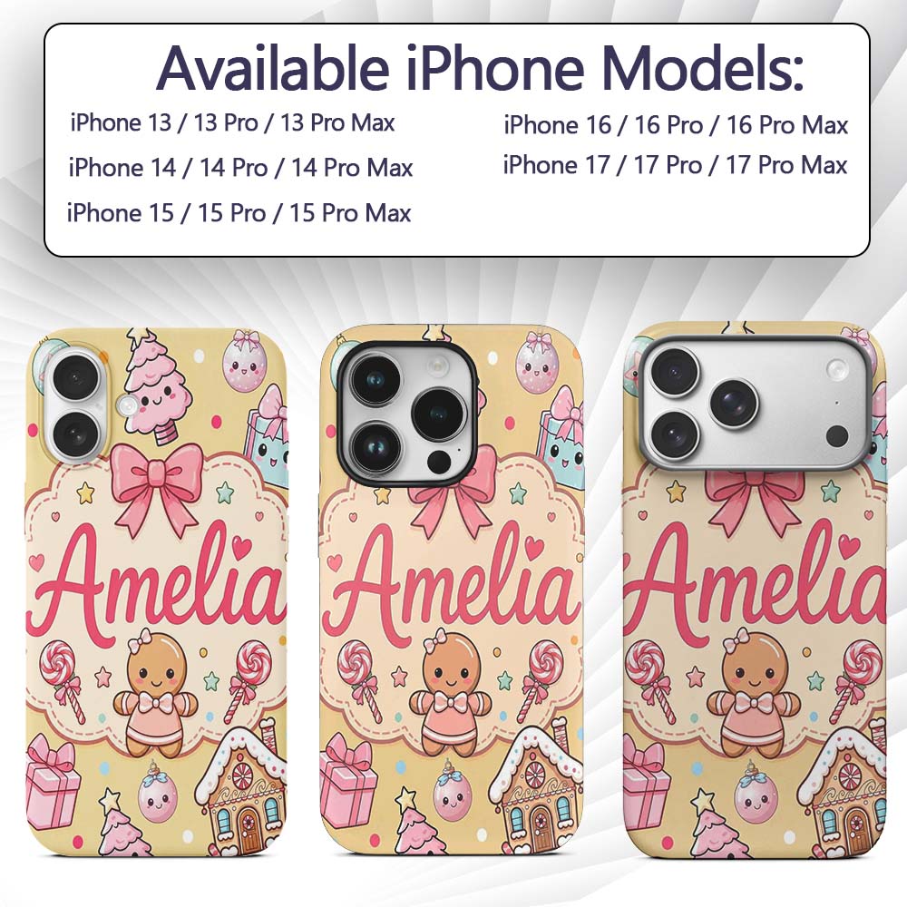 Cute Christmas Gingerbread Candy House Gifts Custom Name Protective Phone Case Mobile Cover Durable Everyday Smartphone Shock Resistant