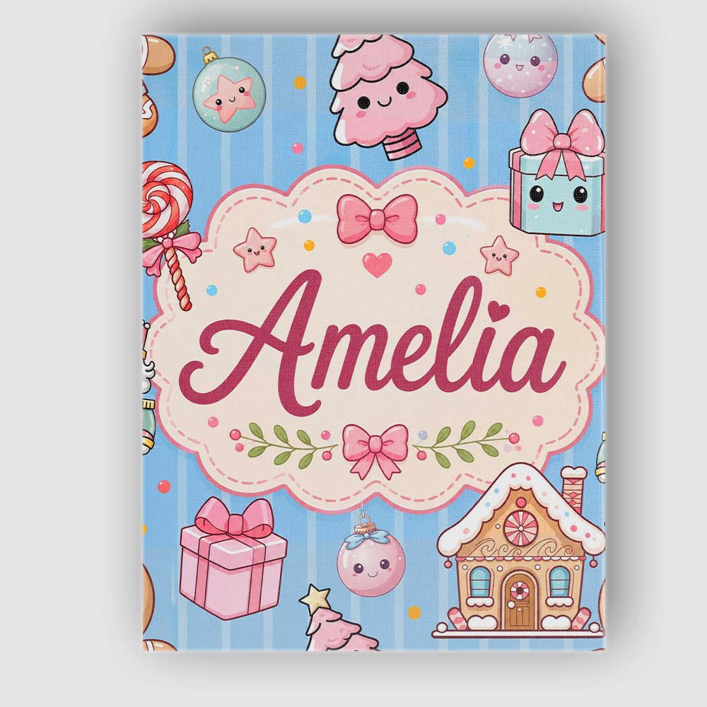 Personalised Name Cute Christmas Gingerbread Custom Bespoke Contemporary Display Canvas Wall Art Print Decor Picture Ready to Hang