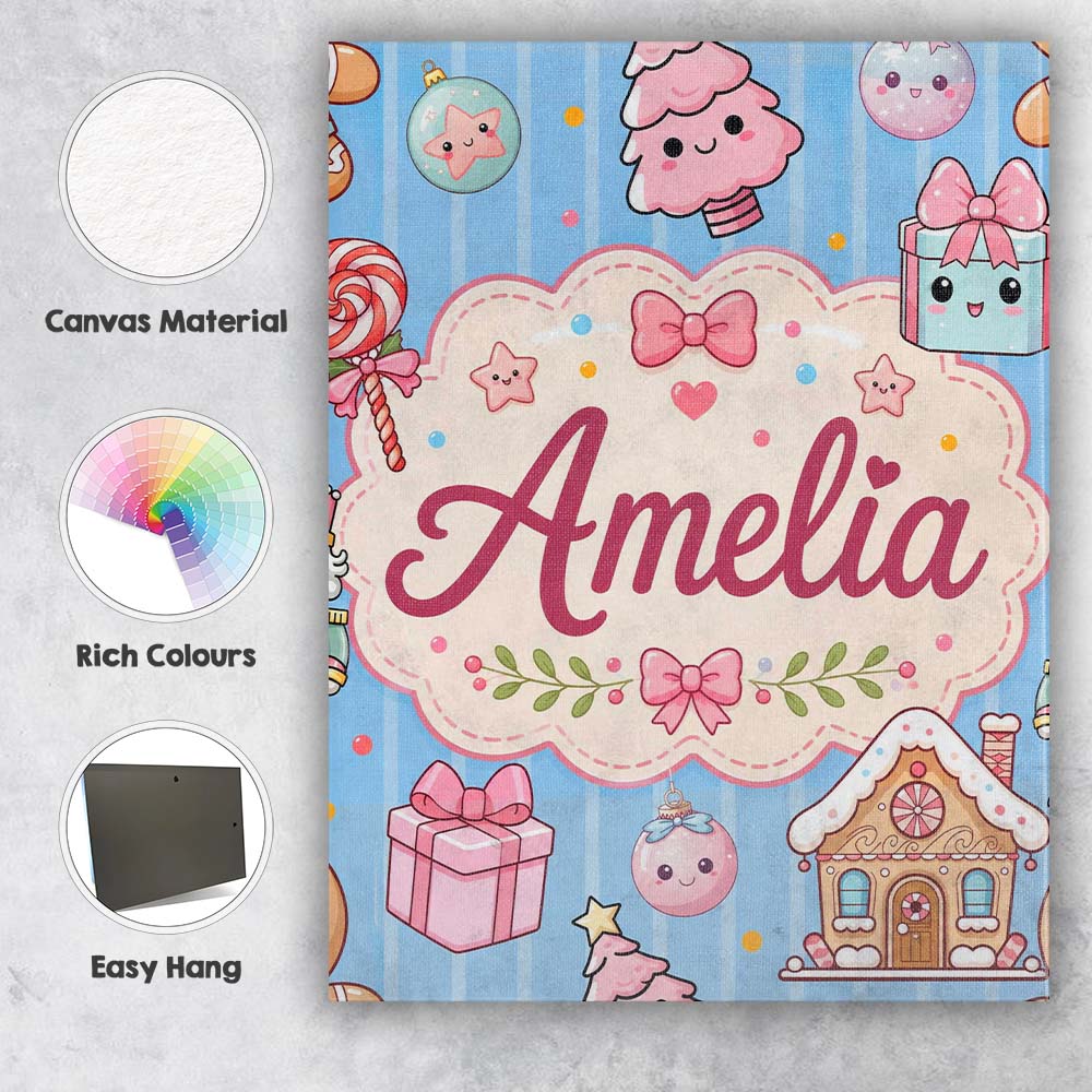 Personalised Name Cute Christmas Gingerbread Custom Bespoke Contemporary Display Canvas Wall Art Print Decor Picture Ready to Hang