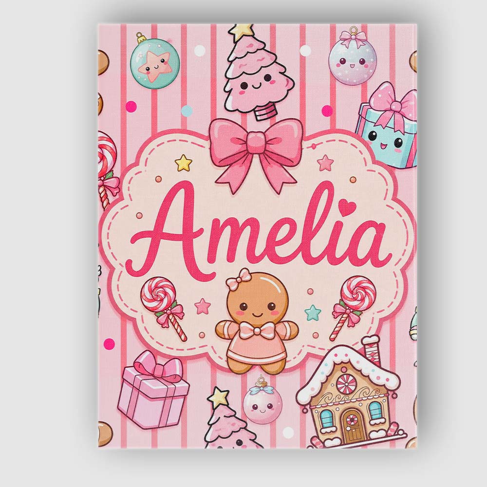 Personalised Name Cute Christmas Gingerbread Custom Bespoke Contemporary Display Canvas Wall Art Print Decor Picture Ready to Hang