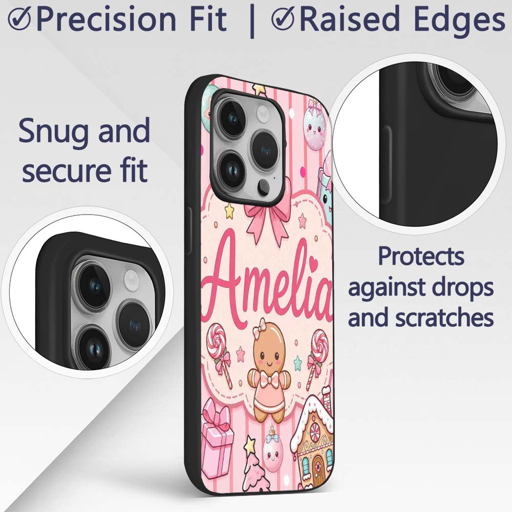 Cute Christmas Gingerbread Candy House Gifts Custom Name Protective Phone Case Mobile Cover Durable Everyday Smartphone Shock Resistant