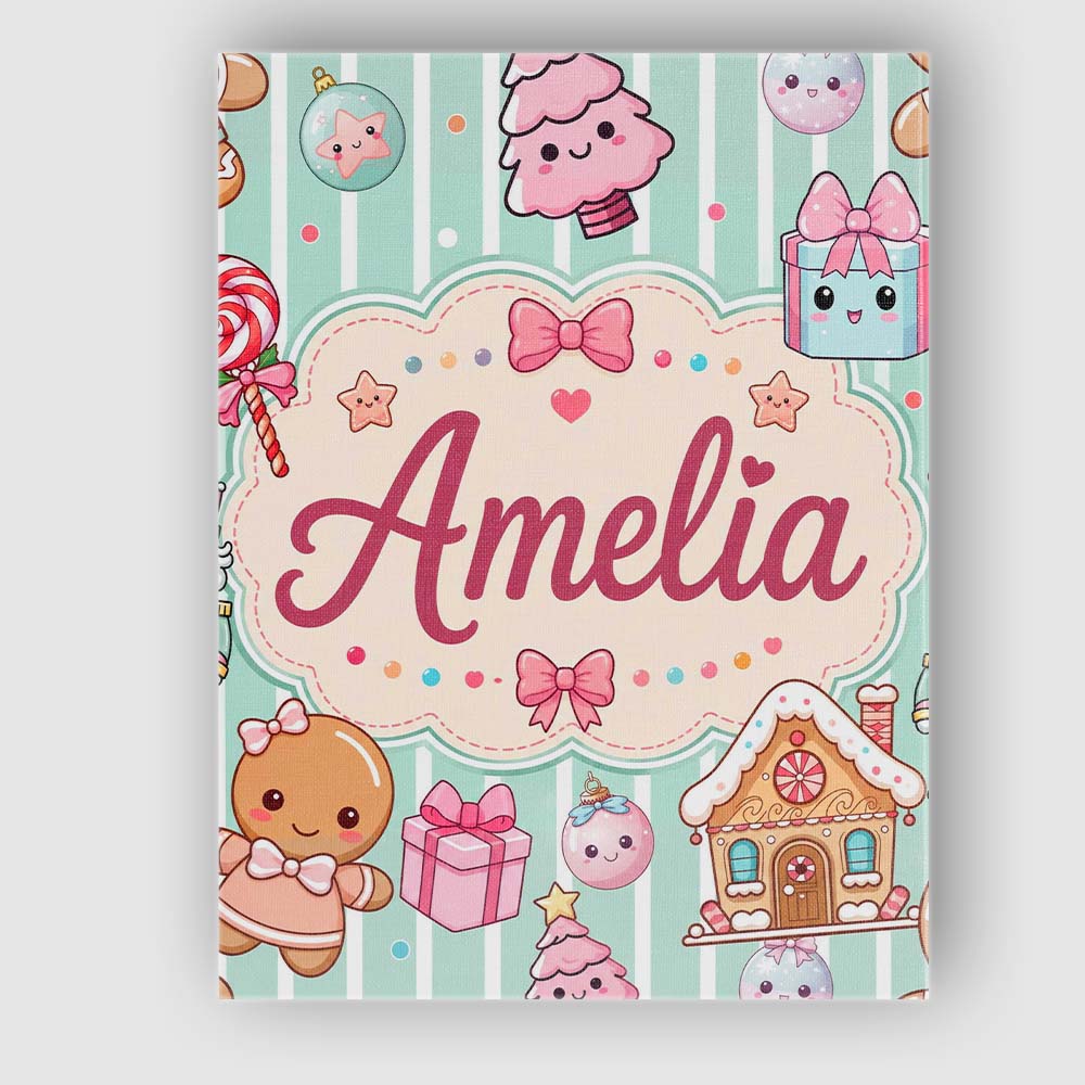 Personalised Name Cute Christmas Gingerbread Custom Bespoke Contemporary Display Canvas Wall Art Print Decor Picture Ready to Hang