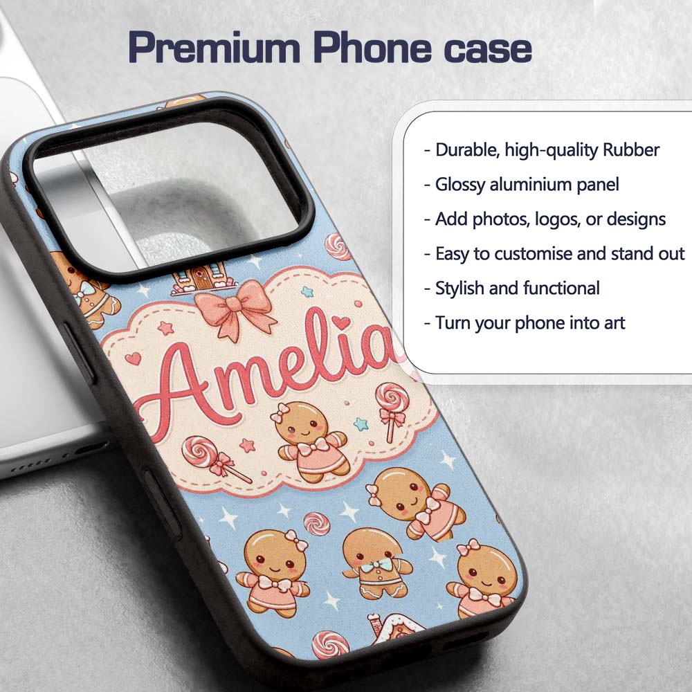 Cute Christmas Gingerbread Candy House Gifts Custom Name Protective Phone Case Mobile Cover Durable Everyday Smartphone Shock Resistant