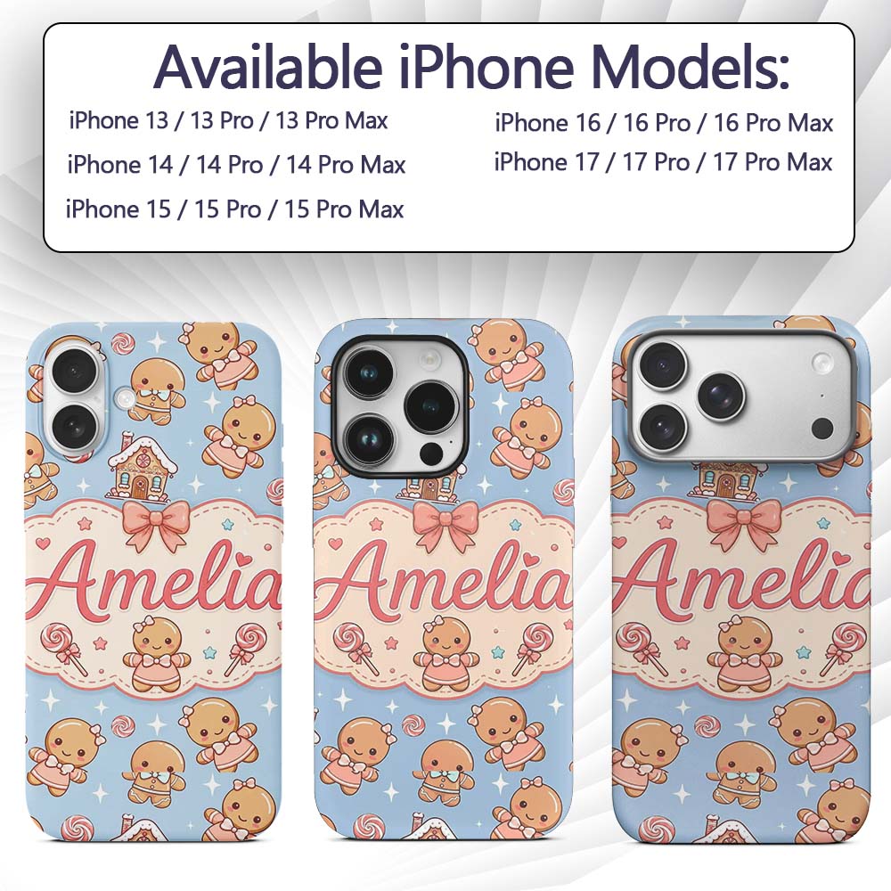 Cute Christmas Gingerbread Candy House Gifts Custom Name Protective Phone Case Mobile Cover Durable Everyday Smartphone Shock Resistant