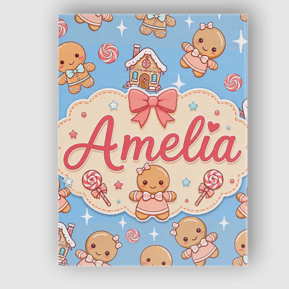 Personalised Name Cute Christmas Gingerbread Custom Bespoke Contemporary Display Canvas Wall Art Print Decor Picture Ready to Hang