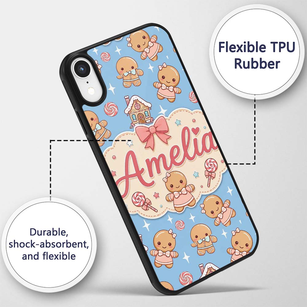 Cute Christmas Gingerbread Candy House Gifts Custom Name Protective Phone Case Mobile Cover Durable Everyday Smartphone Shock Resistant