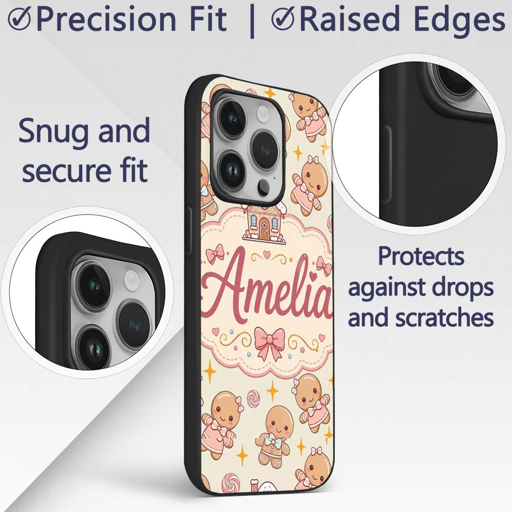 Cute Christmas Gingerbread Candy House Gifts Custom Name Protective Phone Case Mobile Cover Durable Everyday Smartphone Shock Resistant