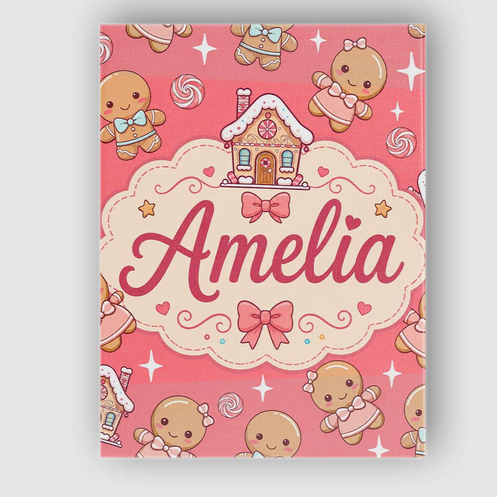 Personalised Name Cute Christmas Gingerbread Custom Bespoke Contemporary Display Canvas Wall Art Print Decor Picture Ready to Hang