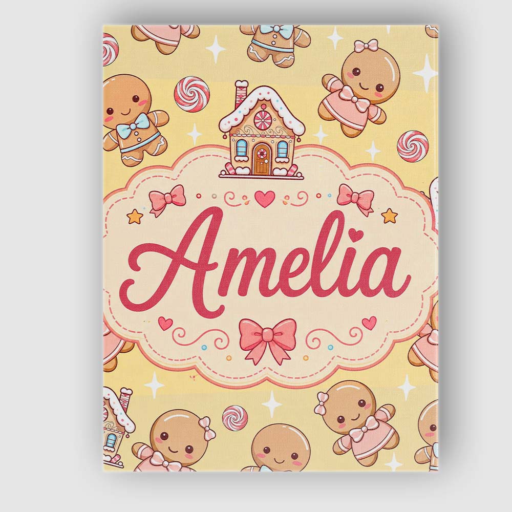 Personalised Name Cute Christmas Gingerbread Custom Bespoke Contemporary Display Canvas Wall Art Print Decor Picture Ready to Hang