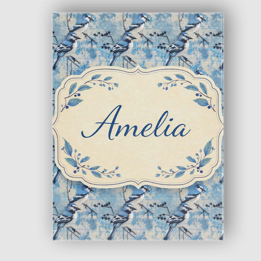 Personalised Name Blue Jay Bird Minimal Branch Blossom Seamless Soft Custom Home Canvas Wall Art Print Decor Picture Ready to Hang