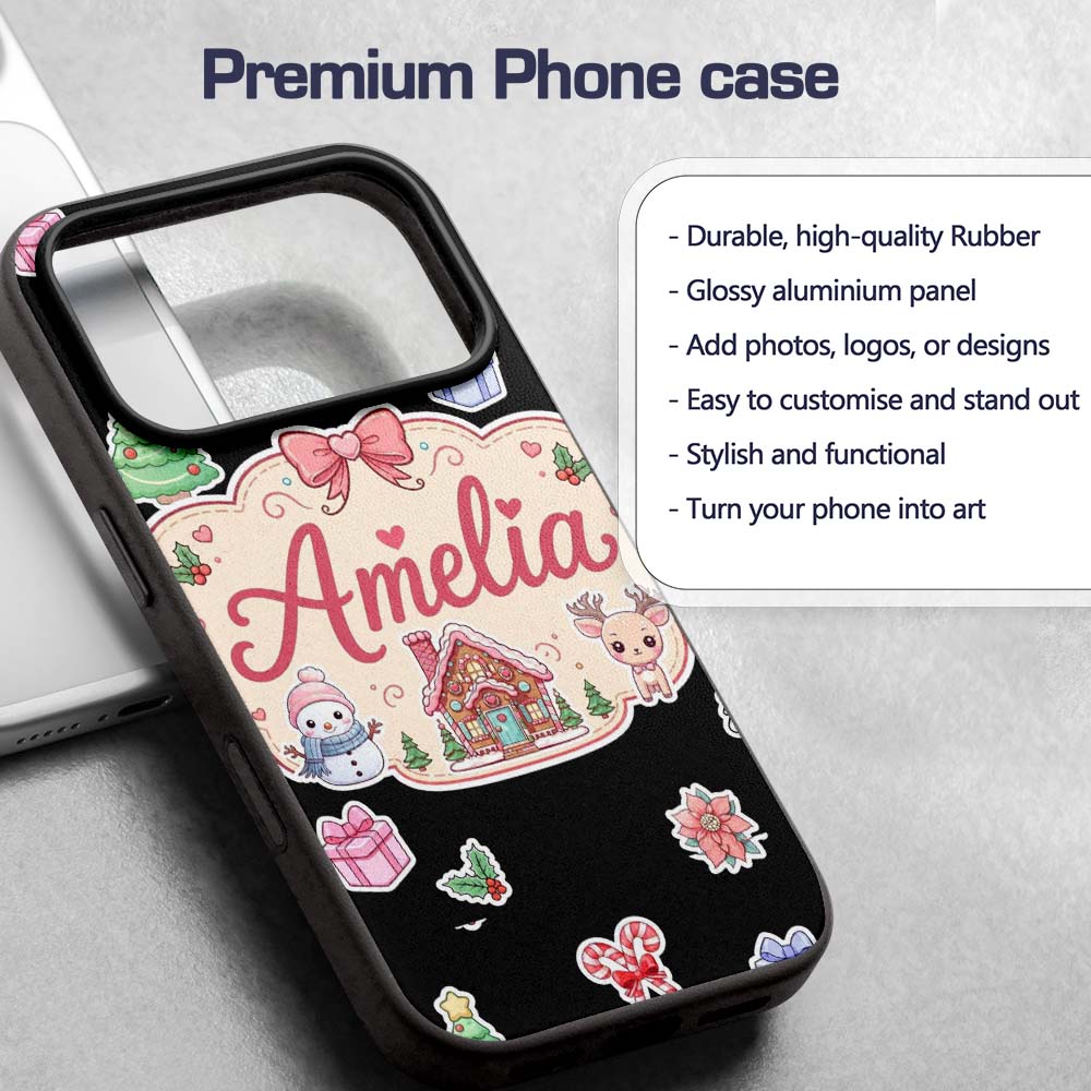 Cute Christmas Festive Stickers Snowman Tree Custom Name Protective Phone Case Mobile Cover Durable Everyday Smartphone Shock Resistant