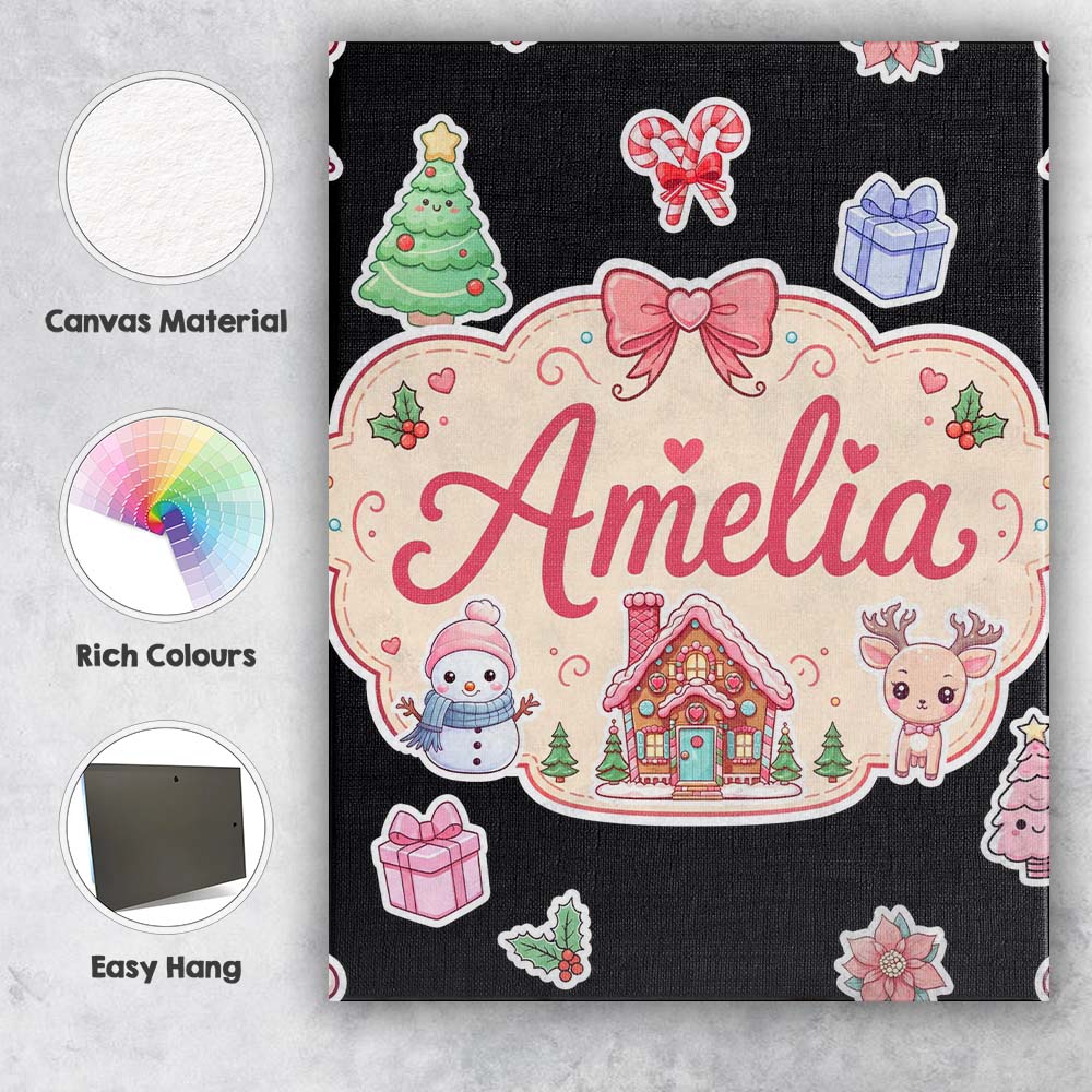Personalised Name Cute Christmas Festive Custom Unique Gift Idea Elegant Feature Canvas Wall Art Print Decor Picture Ready to Hang