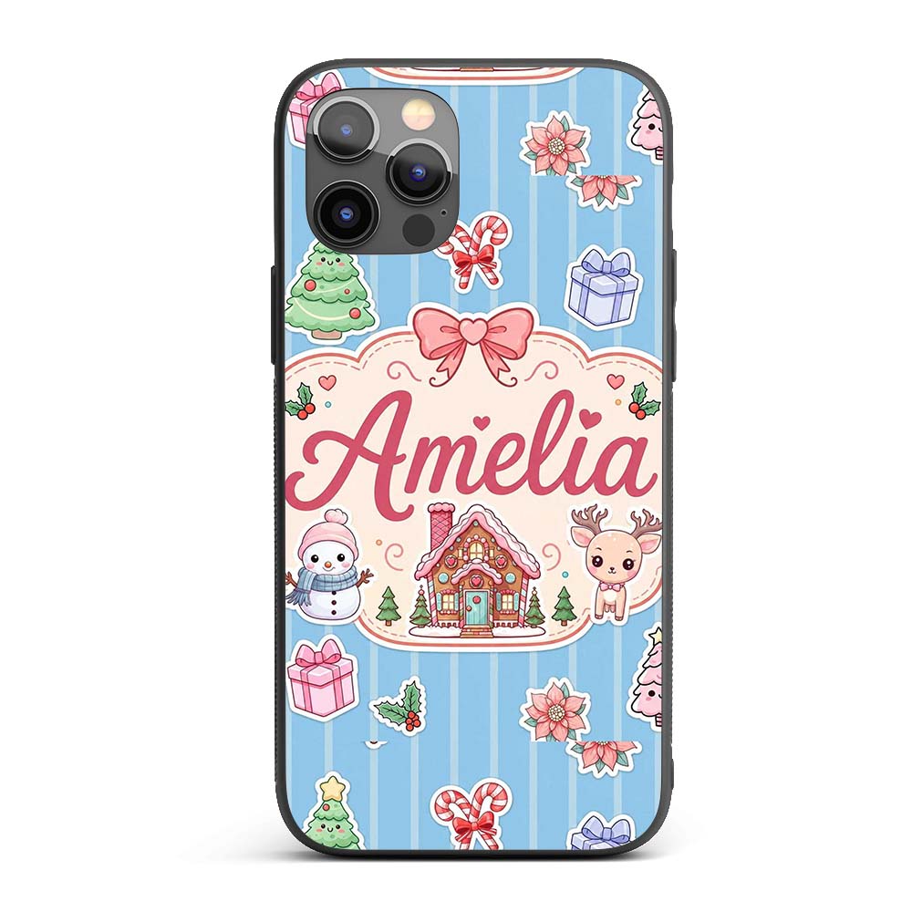 Cute Christmas Festive Stickers Gingerbread House Custom Name Protective Phone Case Mobile Cover Durable Everyday Smartphone Shock Resistant