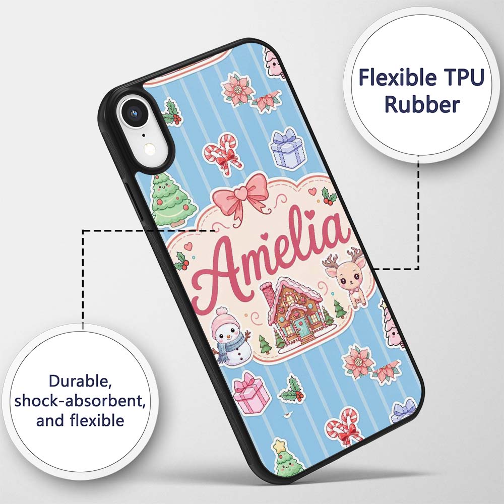 Cute Christmas Festive Stickers Gingerbread House Custom Name Protective Phone Case Mobile Cover Durable Everyday Smartphone Shock Resistant