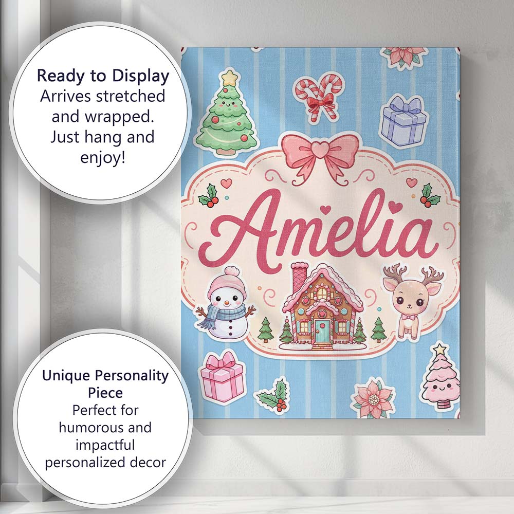 Personalised Name Cute Christmas Festive Custom Unique Gift Idea Elegant Feature Canvas Wall Art Print Decor Picture Ready to Hang