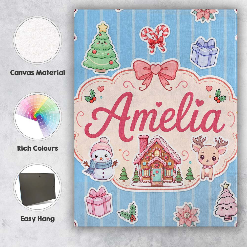 Personalised Name Cute Christmas Festive Custom Unique Gift Idea Elegant Feature Canvas Wall Art Print Decor Picture Ready to Hang