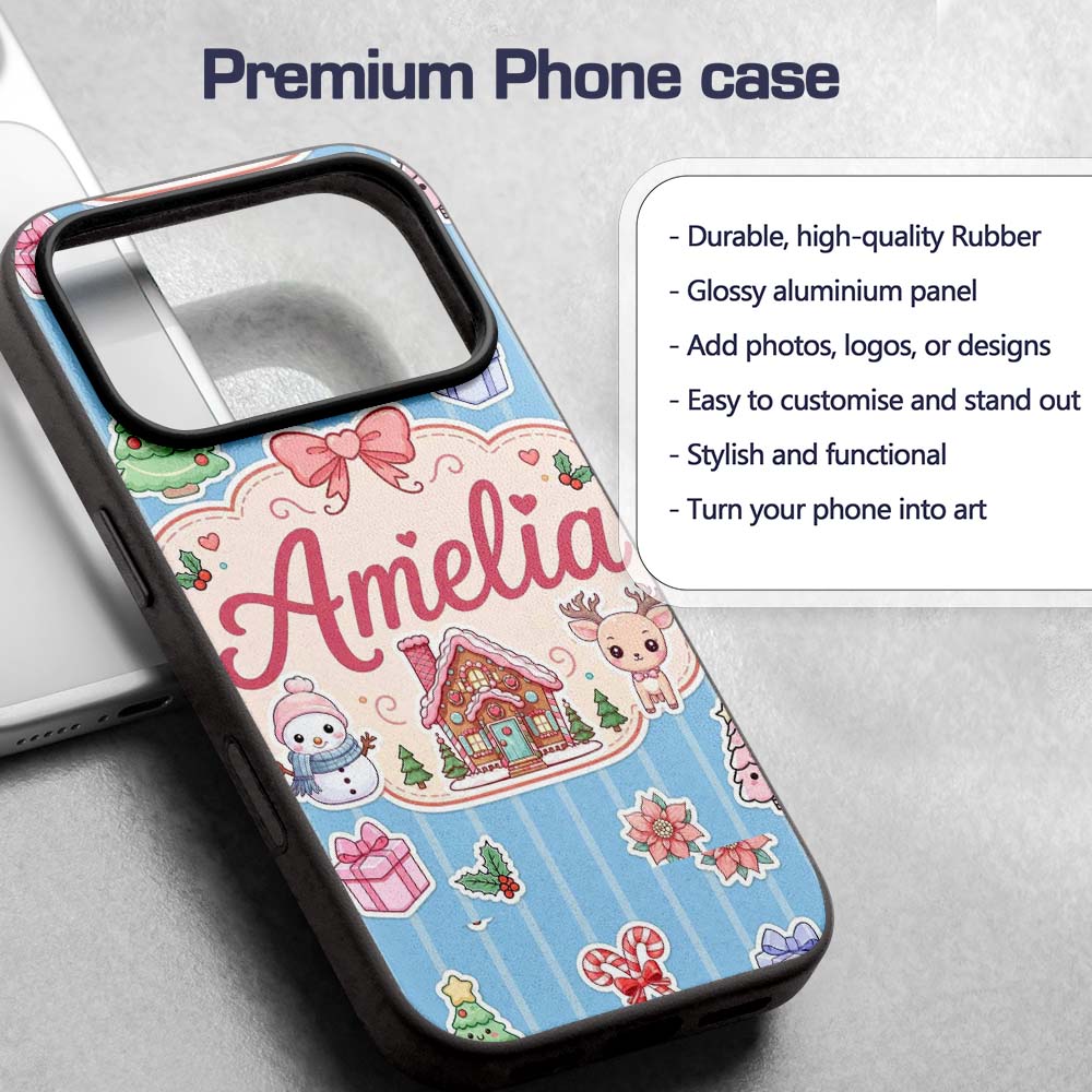Cute Christmas Festive Stickers Gingerbread House Custom Name Protective Phone Case Mobile Cover Durable Everyday Smartphone Shock Resistant