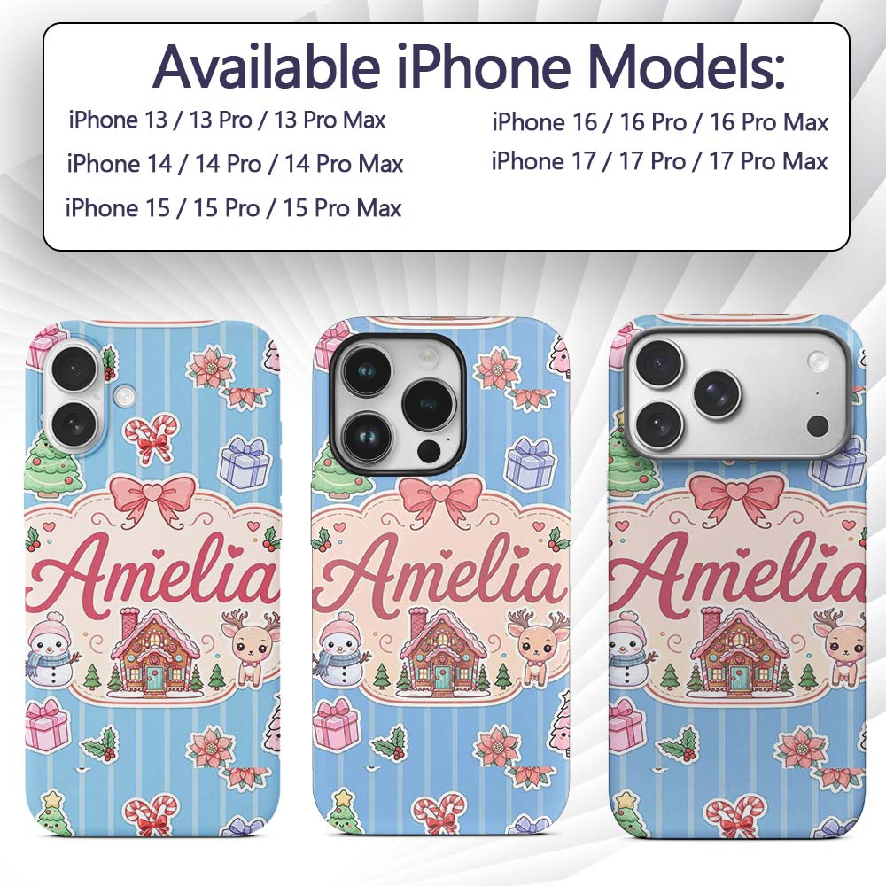 Cute Christmas Festive Stickers Gingerbread House Custom Name Protective Phone Case Mobile Cover Durable Everyday Smartphone Shock Resistant