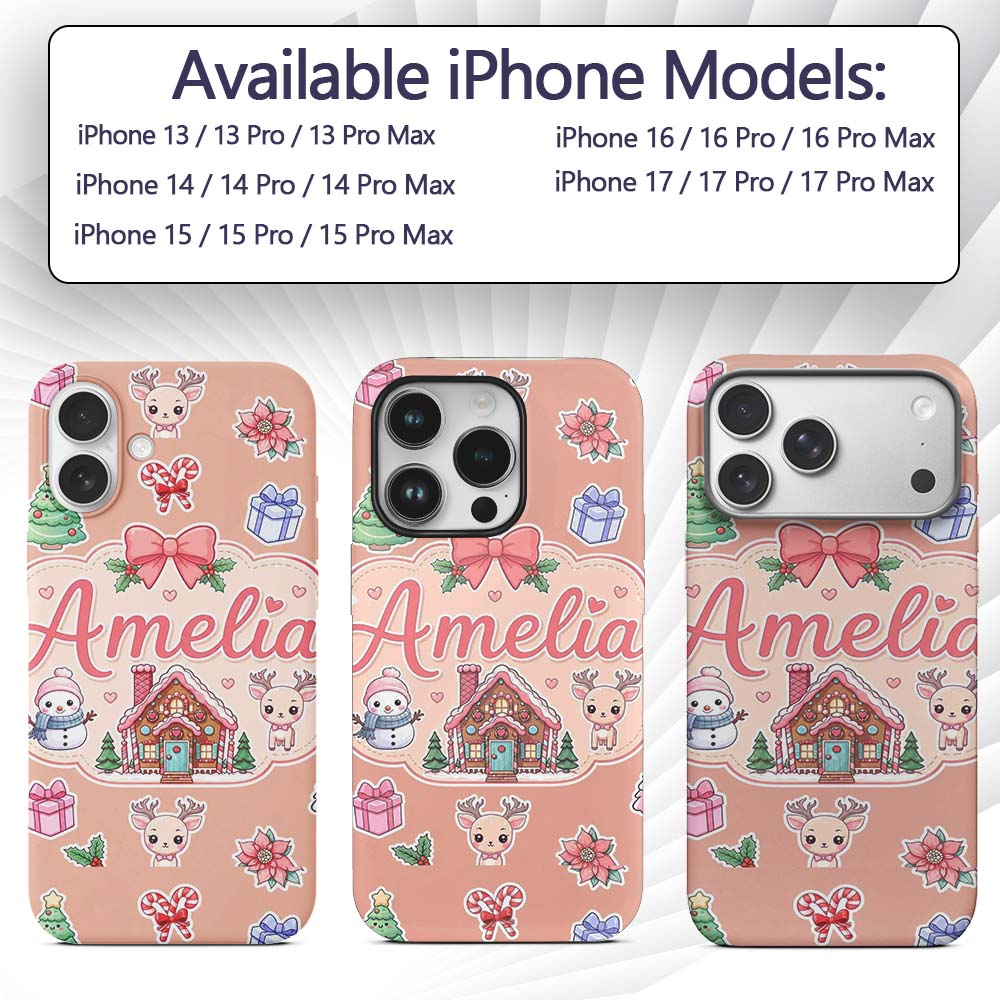 Cute Christmas Festive Stickers Gingerbread House Custom Name Protective Phone Case Mobile Cover Durable Everyday Smartphone Shock Resistant