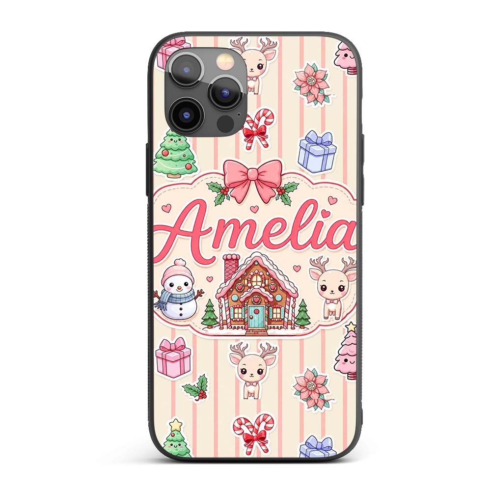 Cute Christmas Festive Stickers Gingerbread House Custom Name Protective Phone Case Mobile Cover Durable Everyday Smartphone Shock Resistant