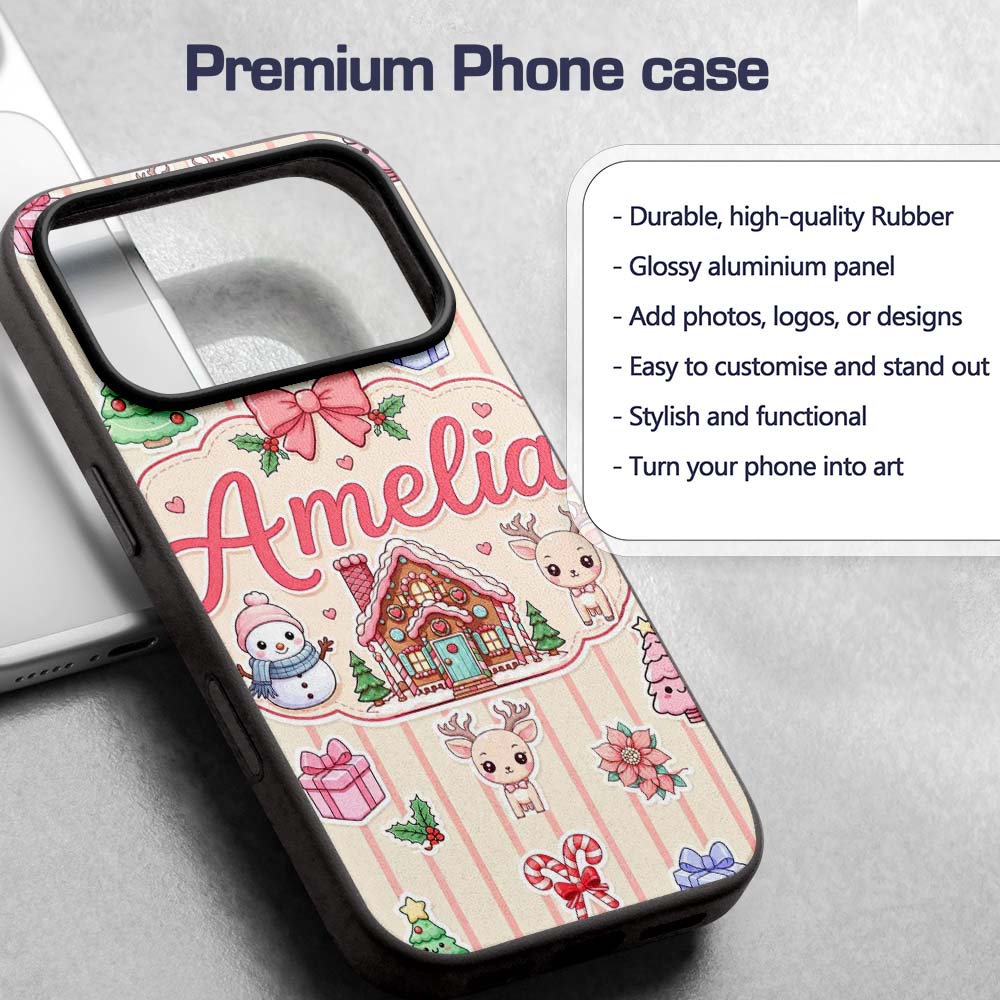Cute Christmas Festive Stickers Gingerbread House Custom Name Protective Phone Case Mobile Cover Durable Everyday Smartphone Shock Resistant