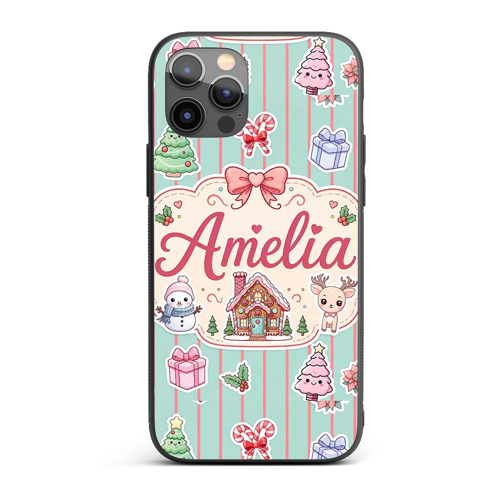 Cute Christmas Festive Stickers Gingerbread House Custom Name Protective Phone Case Mobile Cover Durable Everyday Smartphone Shock Resistant
