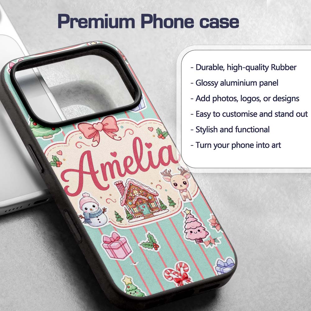 Cute Christmas Festive Stickers Gingerbread House Custom Name Protective Phone Case Mobile Cover Durable Everyday Smartphone Shock Resistant