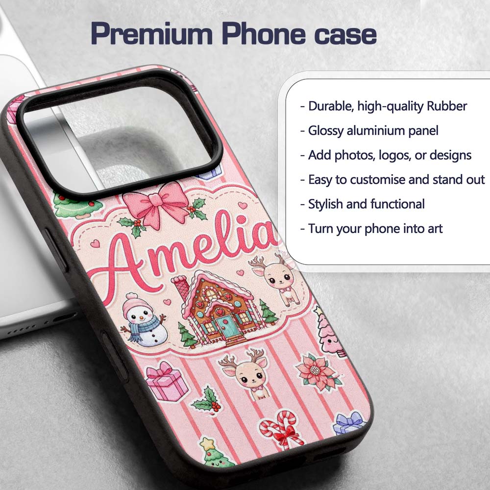 Christmas Festive Stickers Gingerbread House Tree Custom Name Protective Phone Case Mobile Cover Durable Everyday Smartphone Shock Resistant