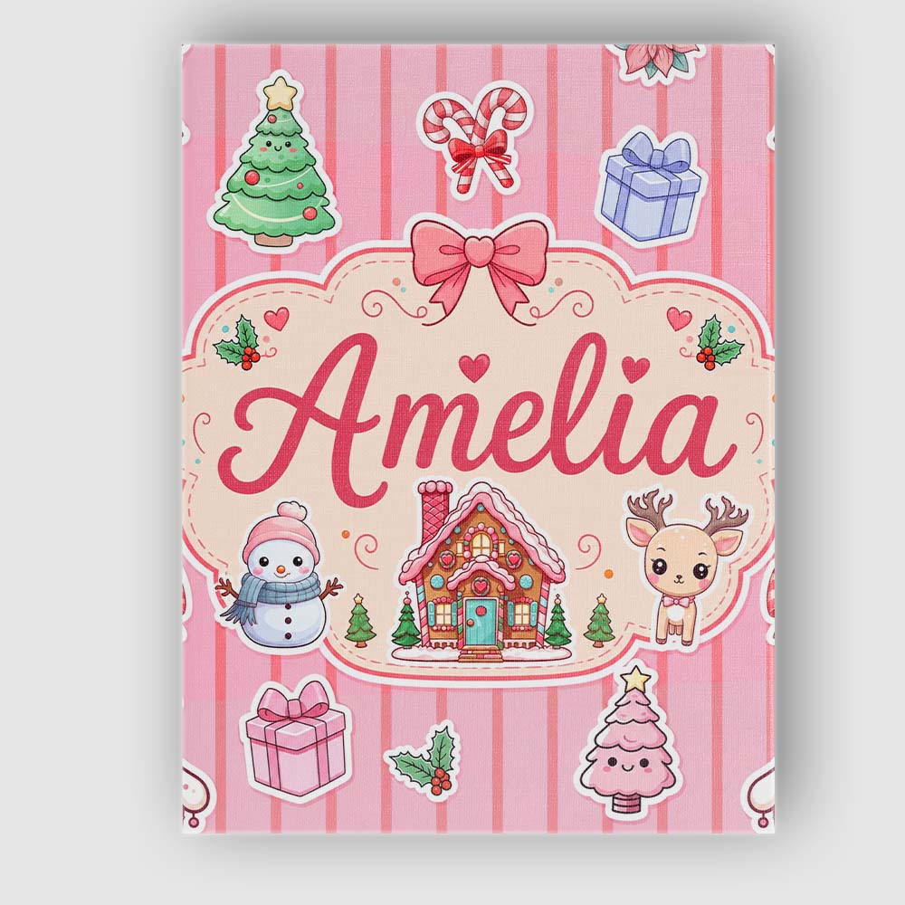 Personalised Name Cute Christmas Festive Custom Unique Gift Idea Elegant Feature Canvas Wall Art Print Decor Picture Ready to Hang