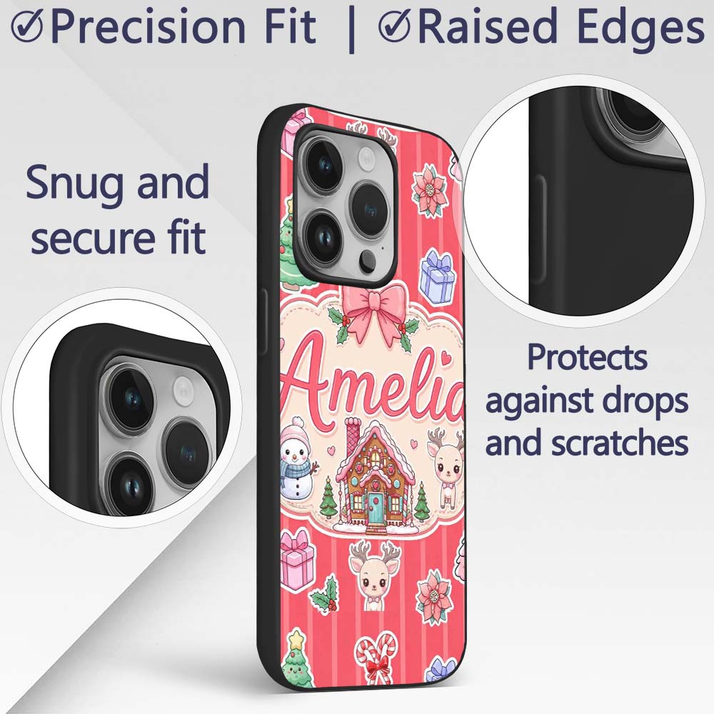 Cute Christmas Festive Stickers Gingerbread House Custom Name Protective Phone Case Mobile Cover Durable Everyday Smartphone Shock Resistant