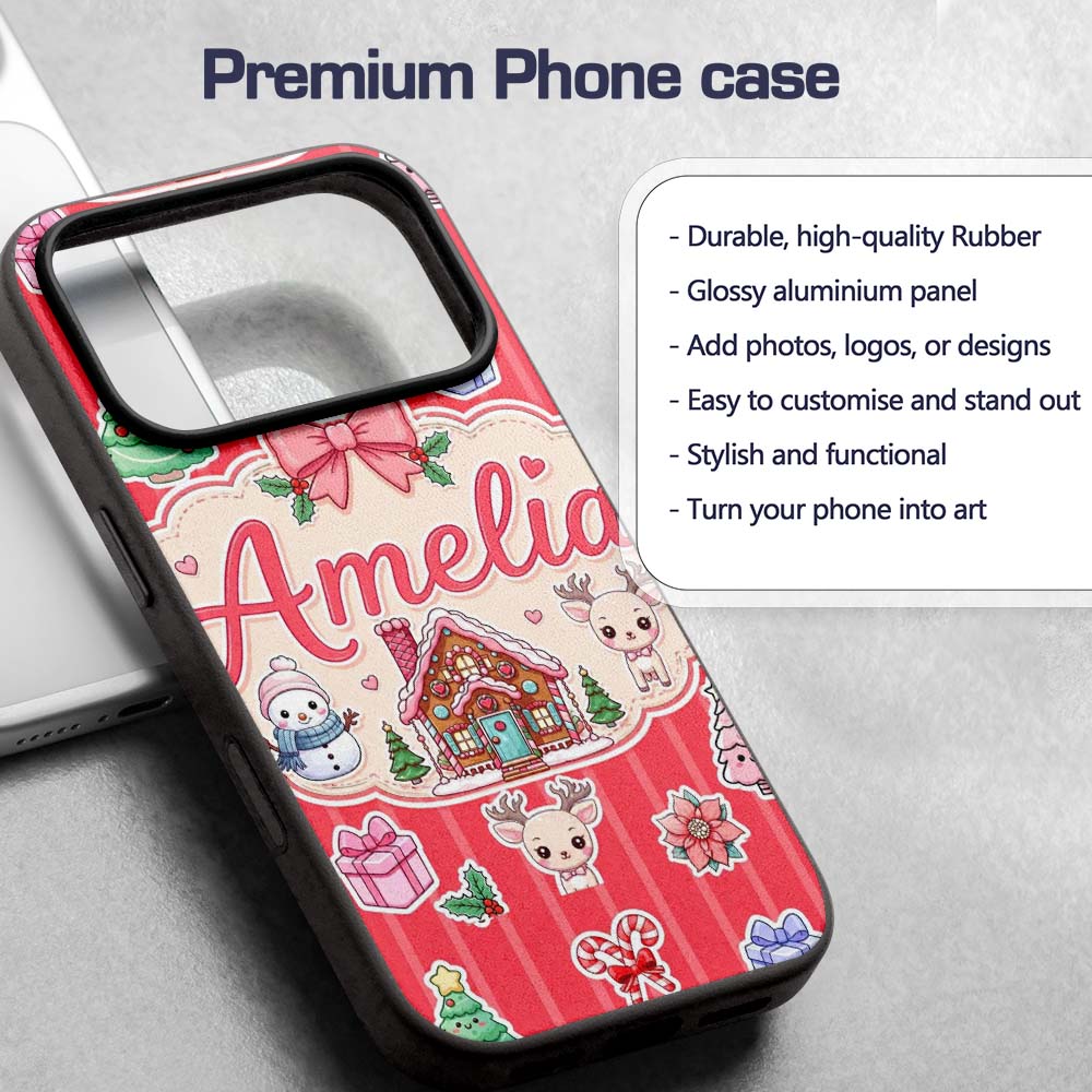 Cute Christmas Festive Stickers Gingerbread House Custom Name Protective Phone Case Mobile Cover Durable Everyday Smartphone Shock Resistant