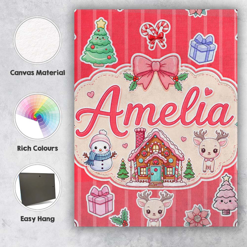 Personalised Name Cute Christmas Festive Custom Unique Gift Idea Elegant Feature Canvas Wall Art Print Decor Picture Ready to Hang