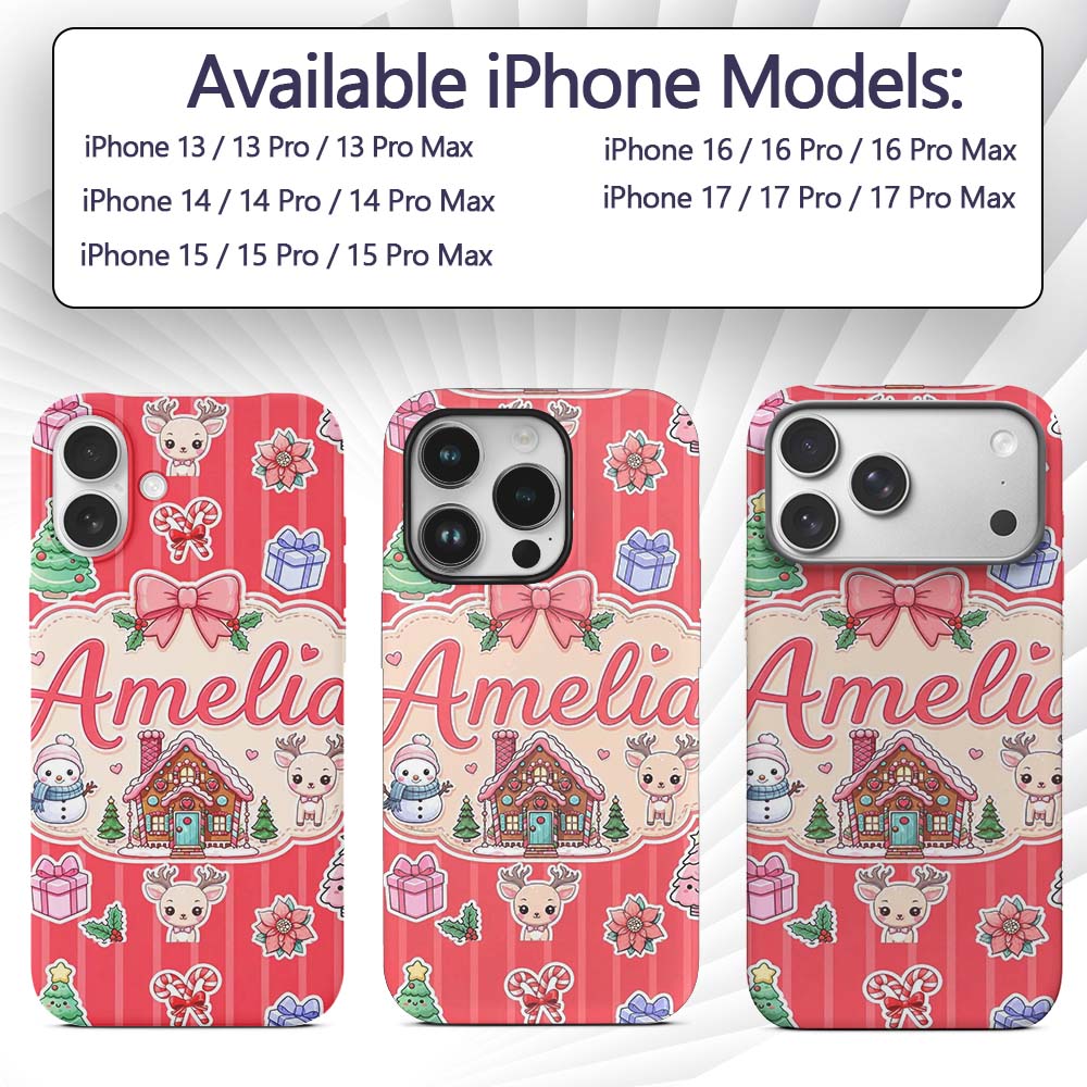 Cute Christmas Festive Stickers Gingerbread House Custom Name Protective Phone Case Mobile Cover Durable Everyday Smartphone Shock Resistant