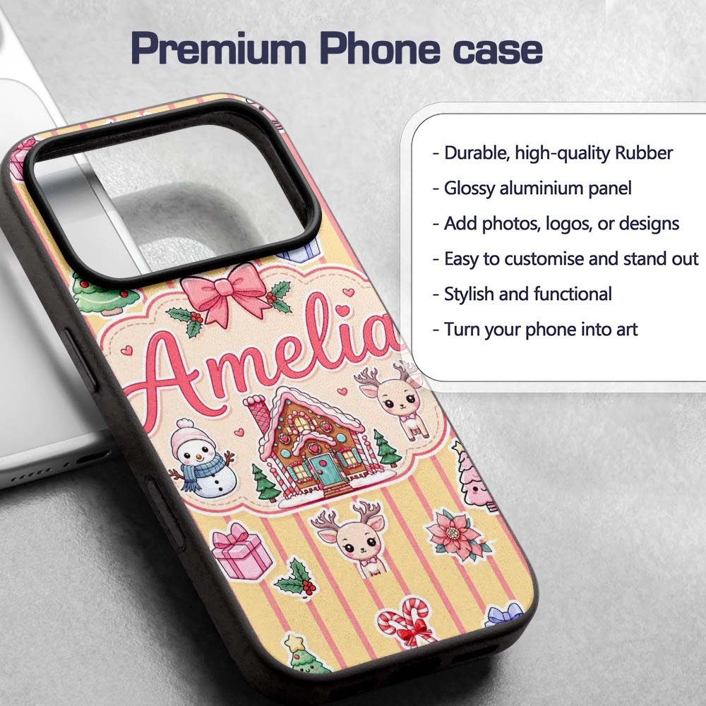 Cute Christmas Festive Stickers Gingerbread House Custom Name Protective Phone Case Mobile Cover Durable Everyday Smartphone Shock Resistant