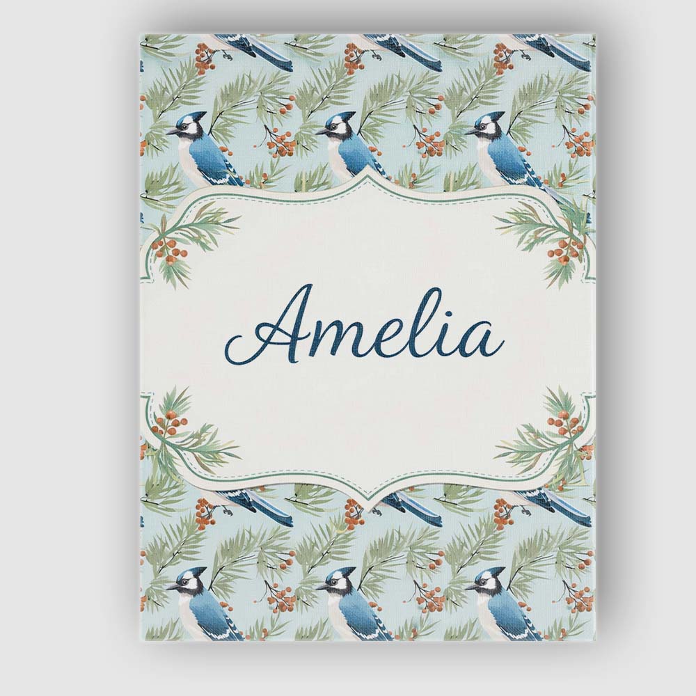 Personalised Name Blue Jay Bird Watercolor Branch Artistic Nature Custom Bespoke Canvas Wall Art Print Decor Picture Ready to Hang