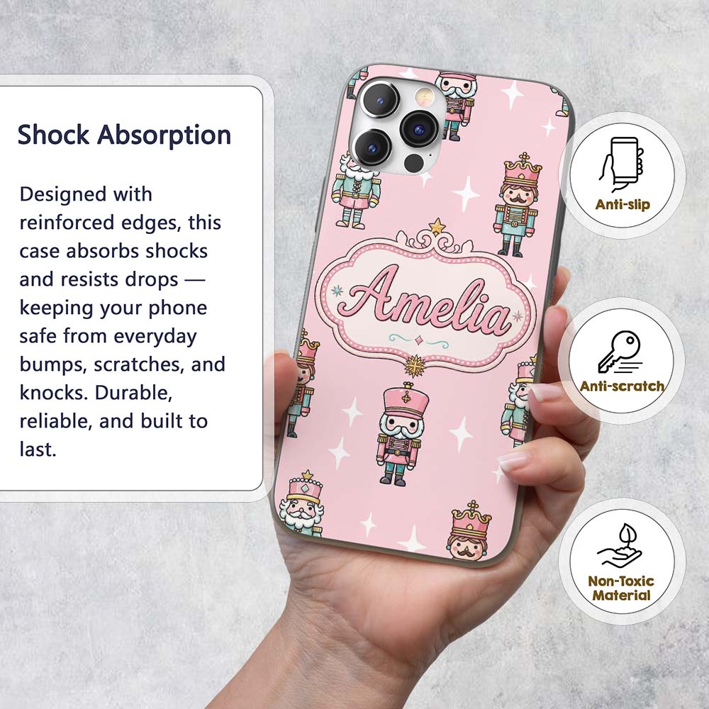 Cute Nutcracker Soldiers Christmas Toy Characters Custom Name Protective Phone Case Mobile Cover Durable Everyday Smartphone Shock Resistant