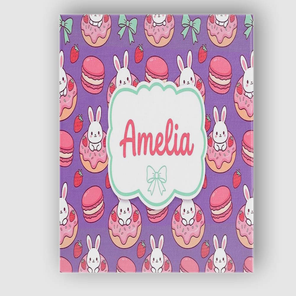 Personalised Name Cute Kawaii Bunny Donuts Custom Unique Gift Idea Elegant Feature Canvas Wall Art Print Decor Picture Ready to Hang